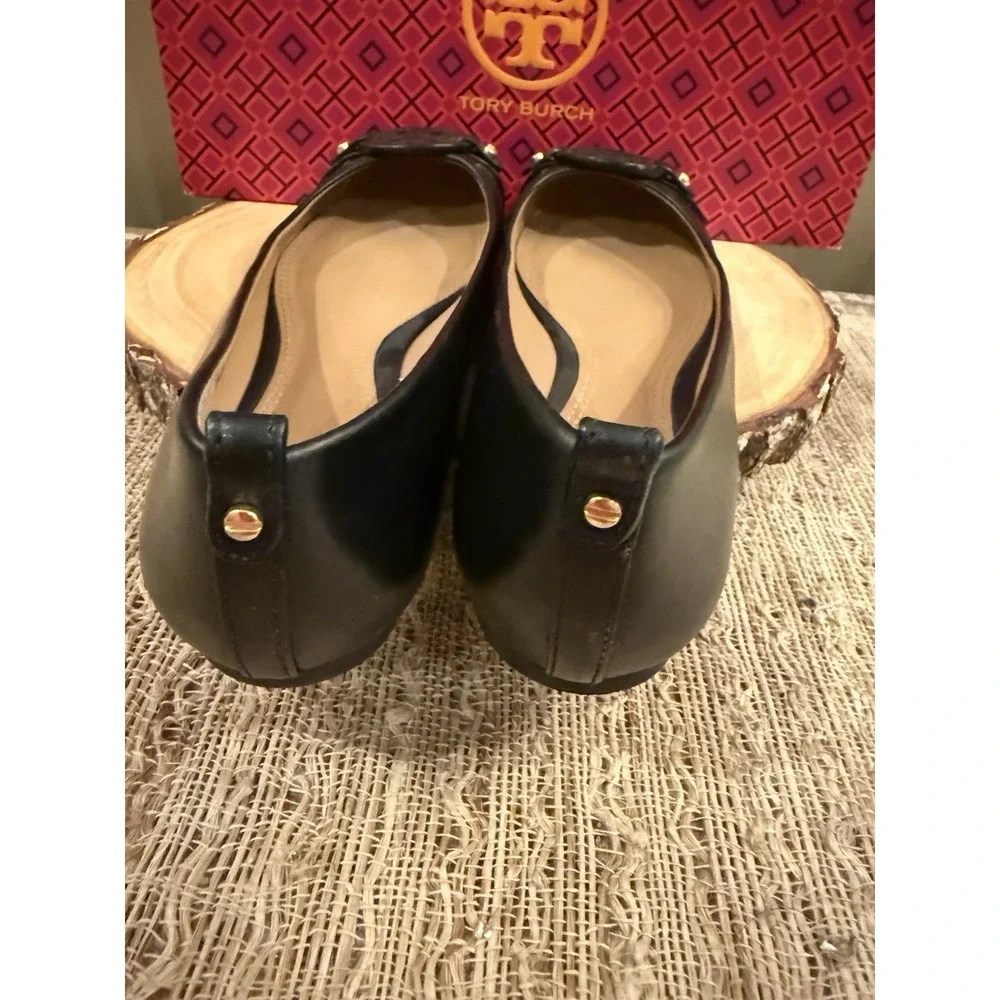 Tory Burch Women's Mini Miller Logo Matte Black Leather Flats Size US 8M